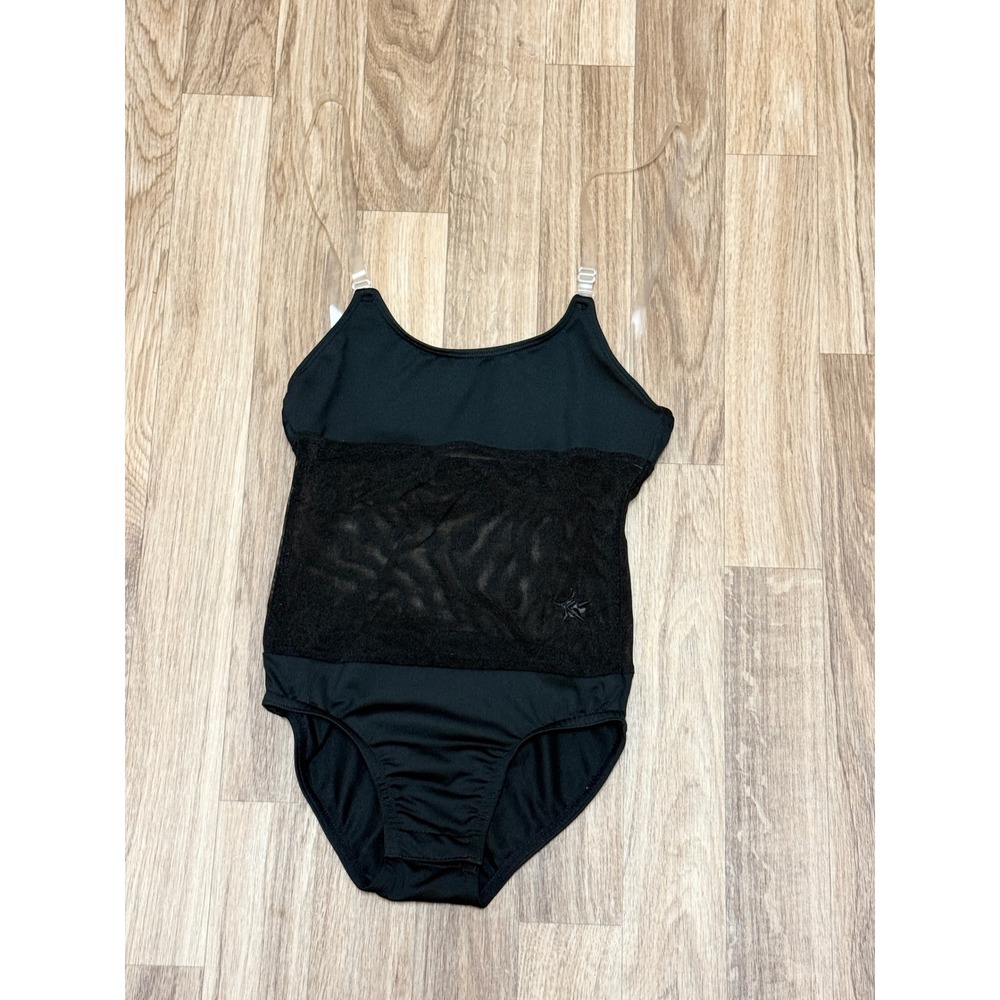 Girls Black Dance Leotard with Lace Panel